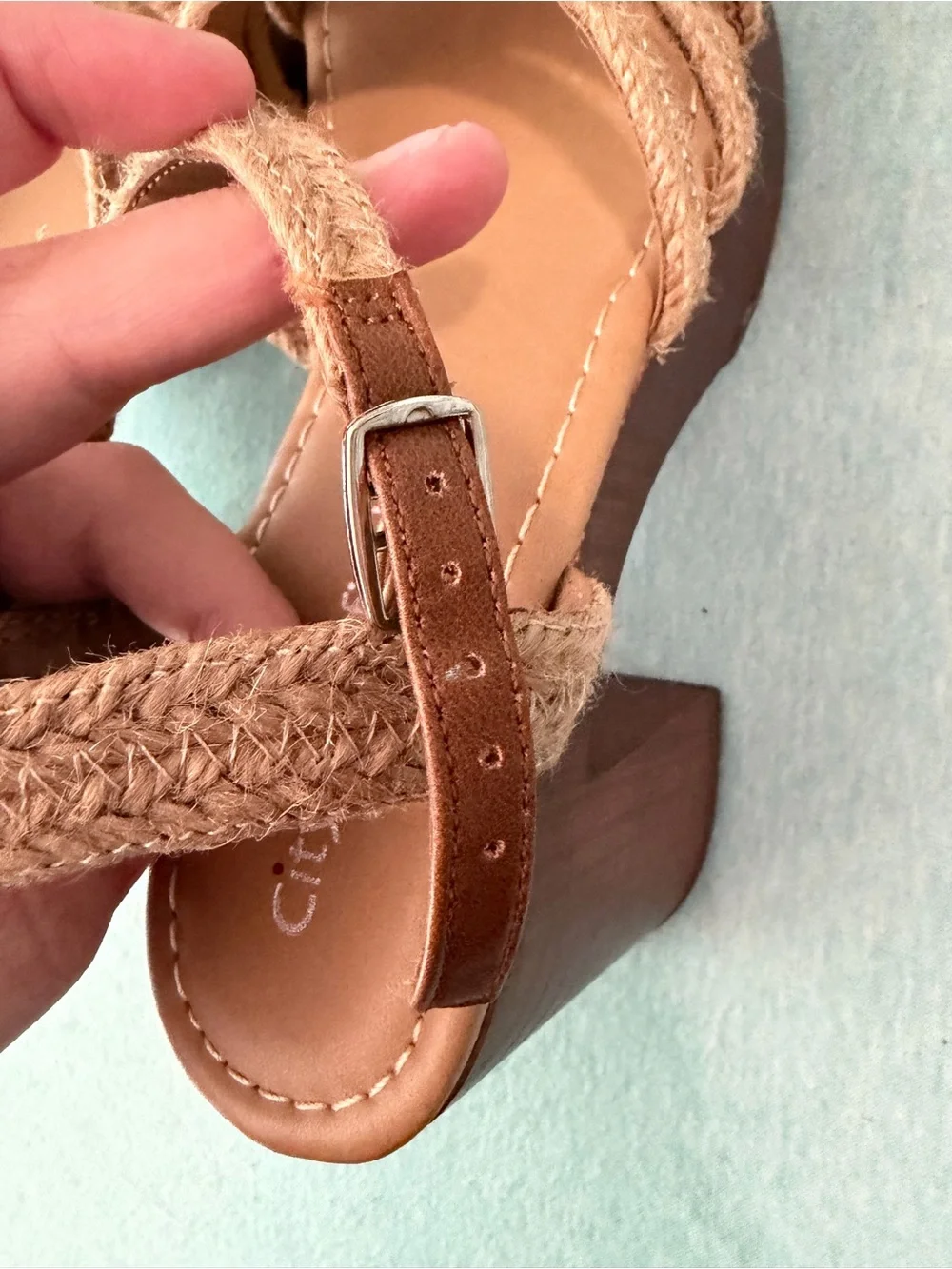 City Classified Tan Braided Platform Block Heels
